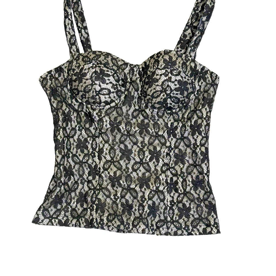 Винтажный Charlotte Russe 1990-х годов Y2K белый корсет черный кружевной бюстье обвязки большой - Изображение 1 из 4