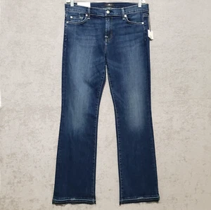 7 for All Mankind Jeans 32 Women Bootcut Low Rise Blue Dark Wash Undone Hem - Picture 1 of 16