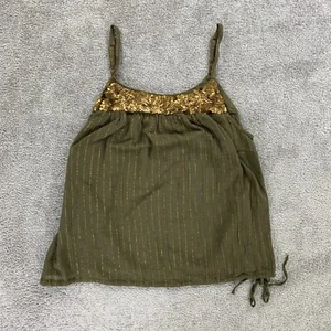 Venezia Womens Green Gold Sequin Spaghetti Strap Boho Top 18 Striped 38W x 25L - Picture 1 of 8