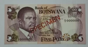 1982 BOTSWANA 5 PULA "SPECIMEN" UNC [P-8s1] C/5 000000 - Picture 1 of 4
