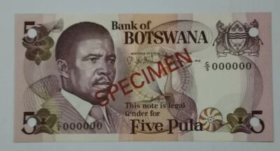 1982 BOTSWANA 5 PULA "SPECIMEN" UNC [P-8s1] C/5 000000 - Image 1 of 4