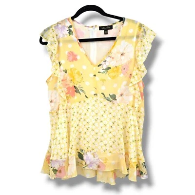 Blusa Melissa Paige Y2K Hada Floral Volantes Sin Mangas Top Amarillo Pequeña PM Foto 1 de 4