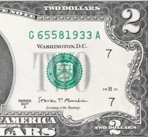 G 6558 1933 A : TRAILING YEAR 1933 $2 Two Dollar Bill Serial Number - Picture 1 of 3