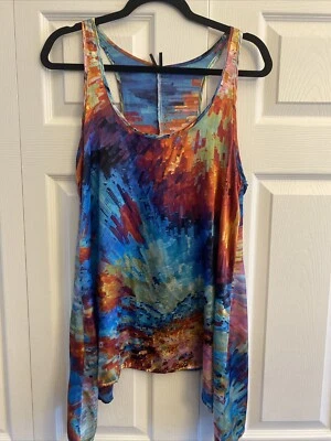 LAPIS женщин асимметричный цветной длинная линия без рукавов блузка атласный Artsy M - Изображение 1 из 4