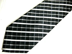 Knightsbridge Mens Necktie Tie Black Grey White Plaid 61" Long - Picture 1 of 4