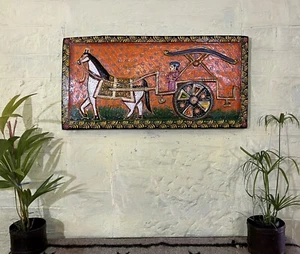 Chariot painted wooden wall panel wall hanging plaque home entrance Indian decor - Picture 1 of 8