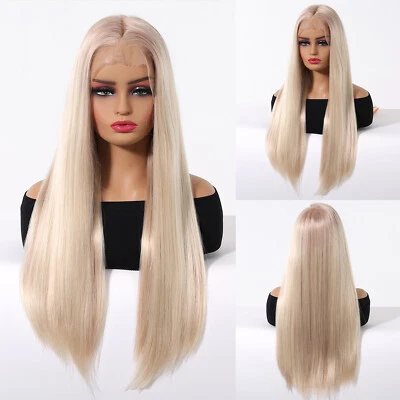 LOUIS FERRE Human Hair 13*6 Red Blonde Lace Wigs Long Straight Cosplay Hair Wig - Image 1 of 4