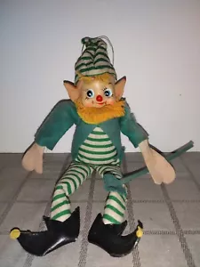 Vintage Gummi Gesicht Elfe Pixie irischer Kobold in grünen Bonbonstreifen 10" hoch - Bild 1 von 6