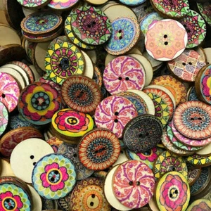 100Pcs Mixed Flower Style Wood Button 2 Holes Apparel Sewing Scrapbooking Crafts - Picture 1 of 14