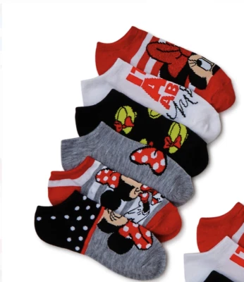 Minnie Mouse Girls No Show Socks with Glitter 6 Pairs Size S M L NWT - Image 1 of 2