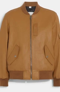 New Men Beige Lambskin Varsity Bomber Classic Genuine Leather Jacket Aviator CH3 - Picture 1 of 7