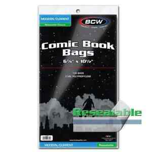 100 - BCW Current Modern Resealable 2-Mil Polypropylene Comic Book Bags!