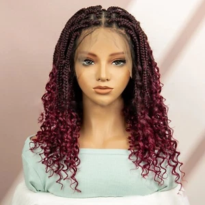 20" Curly Box Braids Wig for Black Women Synthetic Full Lace Boho Braided Wigs - Picture 1 of 19