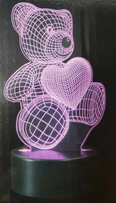Crosslight 3D Illusion Night Light Color Changing LED Heart Teddy Bear Remote  - Image 1 of 4