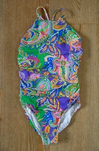Ralph Lauren Girls Paisley Print One Piece Swimsuit Size 6x EUC - Picture 1 of 4