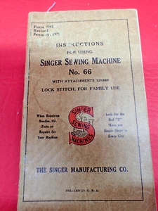 NICE Vintage Original 1925 SINGER Model 66 Instruction MANUAL Lock Stitch - Picture 1 of 10