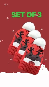 set of 3 Santa Claus Reindeer Snow woolen hat Christmas gift knitted hat - Picture 1 of 6