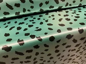 Silky Satin Woven Dress Fabric, Per Metre - Dalmatian Animal Print - Mint Green - Picture 1 of 3