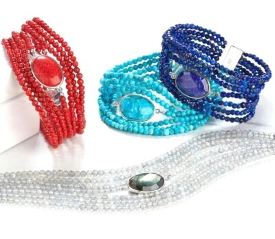 Jay King драгоценных камней из чистого серебра 7 нитей слоистый магнитный браслет новый $147 - Изображение 1 из 4