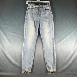 Eunina Kendal Skinny Jeans Womens Size 3 Blue High Rise Frayed Hem Button-Fly - Picture 1 of 15