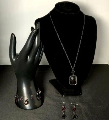 Juego de pendientes collar pulsera cuentas cristal púrpura lavanda Foto 1 de 4