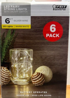 (6-Pk) Feit Electric LED Fairy Light Silver Wire USB Powered or AA Battery 6' - Image 1 of 2