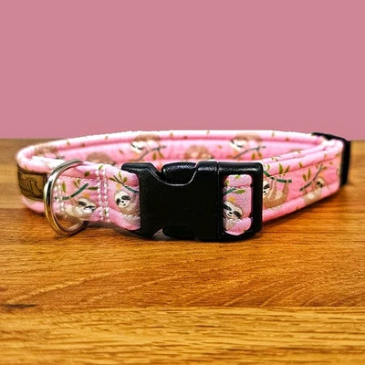 Dog Collar - Pink Sloth - Large - 12"-20" - Plastic Side Release - Adjustable - Image 1 of 3