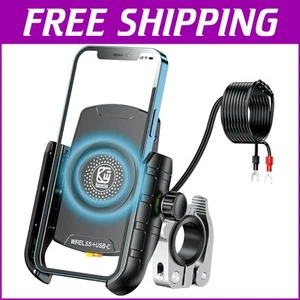 Motorcycle Phone Mount with 15W Wireless & 20W USB C Dual Charger - Waterproof - Photo 1 sur 9