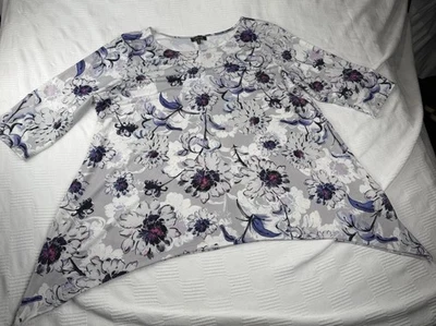 Top túnica fluida con estampado floral LBISSE Plus manga 3XL púrpura elástico para mujer Foto 1 de 4