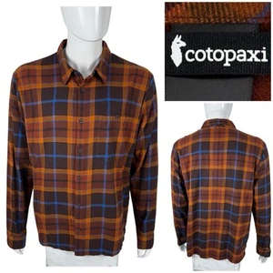 Cotopaxi Mens Large Quedo Flannel Shirt Organic Cotton Hiking Plaid Brown EUC - Picture 1 of 10