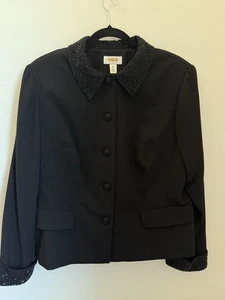Talbots Black Beaded Blazer Jacket Women’s Size 14W Elegant Dressy Black Tie - Picture 1 of 12