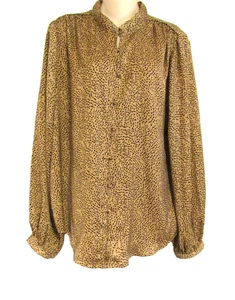 NUEVO CON ETIQUETAS L. CAMISA BLUSA TÚNICA CLAIBORNE MARRÓN TOSTADO ESTAMPADO ANIMAL POLIÉSTER L/S BOTÓN L - Imagen 1 de 11