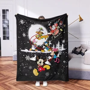 Funny Mickey & Friends Santa Claus Sleigh Ride Ho Ho Ho Merry Christmas Blanket - Picture 1 of 5