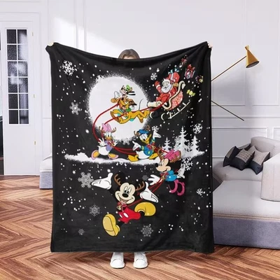 Funny Mickey & Friends Santa Claus Sleigh Ride Ho Ho Ho Merry Christmas Blanket - Image 1 of 4