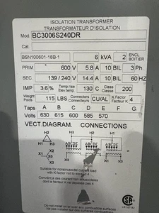 Transformer 580,585,600, 615 and 630VAC / 110/139/208/240VAC - Bild 1 von 4