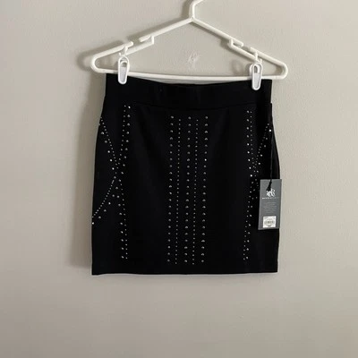 Minifalda elástica Rock & Republic para mujer 4 negra con tachuelas gótica grunge motociclista nueva con etiquetas Foto 1 de 4