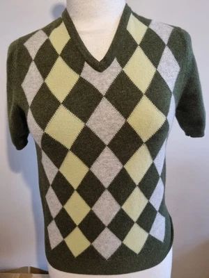 Neiman Marcus Pure Cashmere Vee Sweater.  UK 6/8. Autumn Green etc. BNWOT  - Image 1 of 2