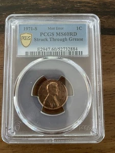 1971S mint Error PCGS MS60 Struck Through Grease Graded Penny - Picture 1 of 2