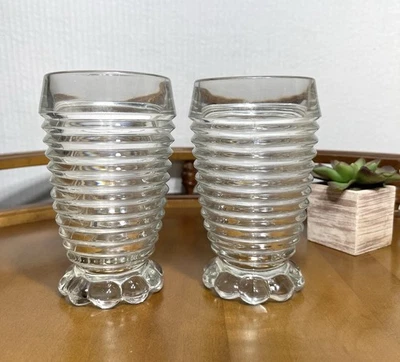 2 VASOS ANCHOR HOCKING MANHATTEN TRANSPARENTE CON PATAS DE BURBUJA 5,5" Foto 1 de 4