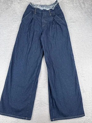 Forever 21 Jeans Womens 26 Blue Vertical Stripe Wide Leg Mid Rise Cotton 26x31 - Image 1 of 4