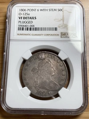 Medio dólar drapeado 1806 O-125a punto 6 con vástago. NGC. Overton muy raro. R5 Foto 1 de 4