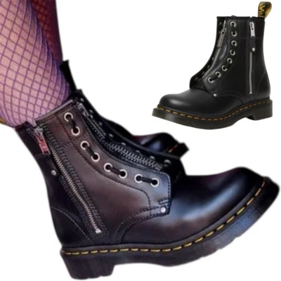 Botas Dr Martens para mujer talla 9 1460 doble cremallera con cordones de cuero negro Air Wair Foto 1 de 4
