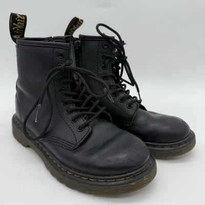 Bota de Combate Dr. Martens Doc 1460 J Niño Niña Talla 1 Cuero Negro Cremallera Foto 1 de 4