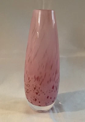 Hand Blown Pink And Gold Glittery Glass Vase 7.5”x 3” - Image 1 of 4