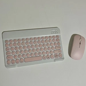 Pink Wireless Bluetooth Keyboard & Mouse Set Rechargeable iPad Tablet Laptop PC - Afbeelding 1 van 14