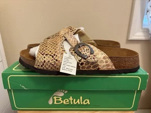 Birkenstock Betula Sandals Sz 42 US 11 Narrow Gold Snake Print Slip On Buckle - Picture 1 of 21