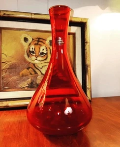 Vintage Viking Glass MCM Ruby Red Amberina Glass Decanter w/ original label 10" - Picture 1 of 2