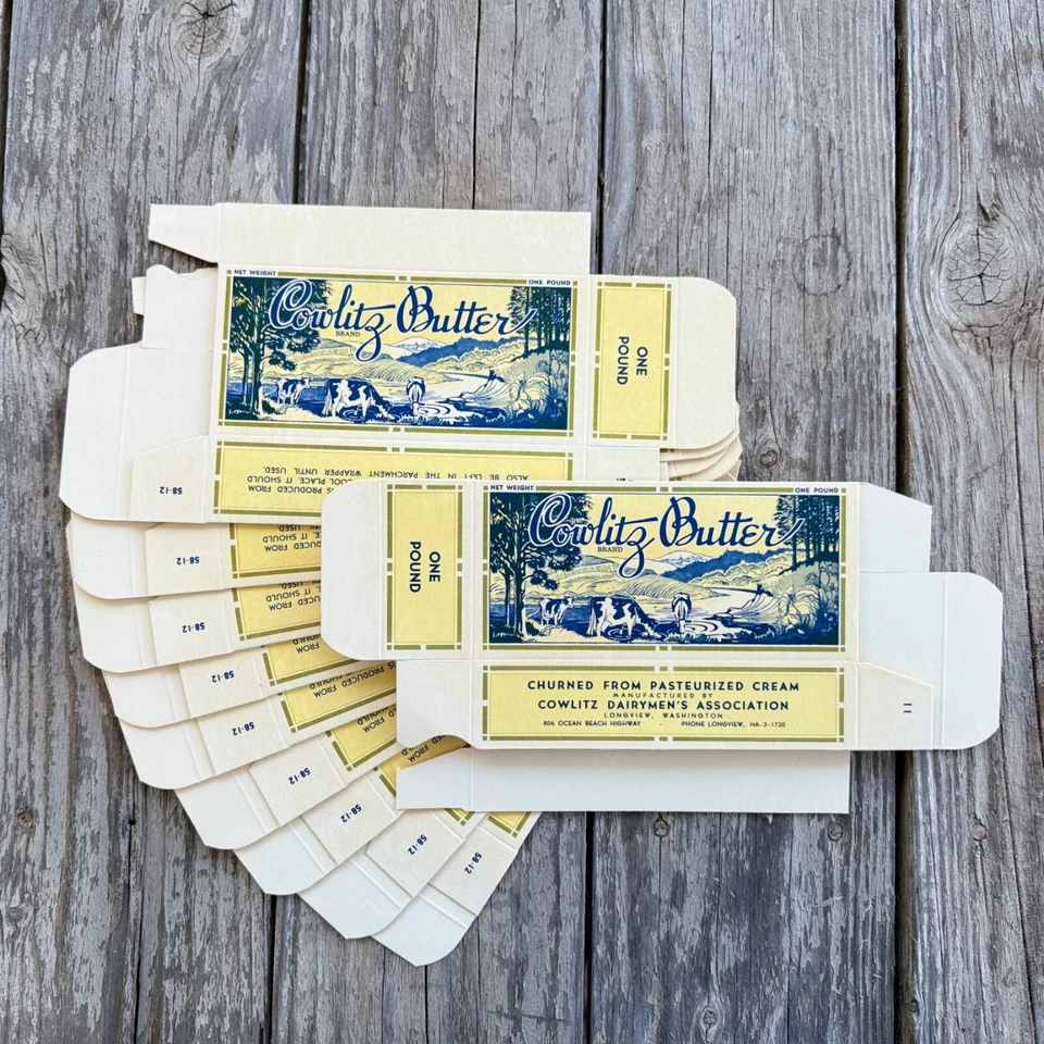 10 WHOLESALE Original 1940s COWLITZ DAIRY FARM BUTTER Dairyman's Box LOT - Image 1 of 4