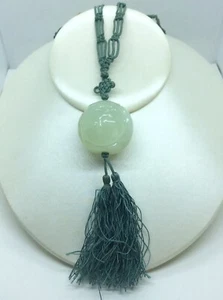Schwere alte chinesische geschnitzte Nephrit Jade Mondgesicht Perlenkette - Bild 1 von 5