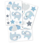 Baby Elefanten Blau Wandtattoo Sticker Folie Aufkleber Kinderzimmer DIN A4 Y039